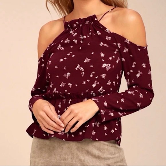 Tavik Tops - Tavik Burgundy Floral Cold Shoulder Blouse Size M